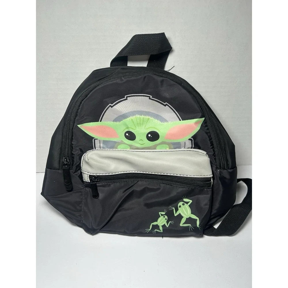 Star Wars Baby Yoda Black Mini Backpack Front Pocket School Play Purse Bag